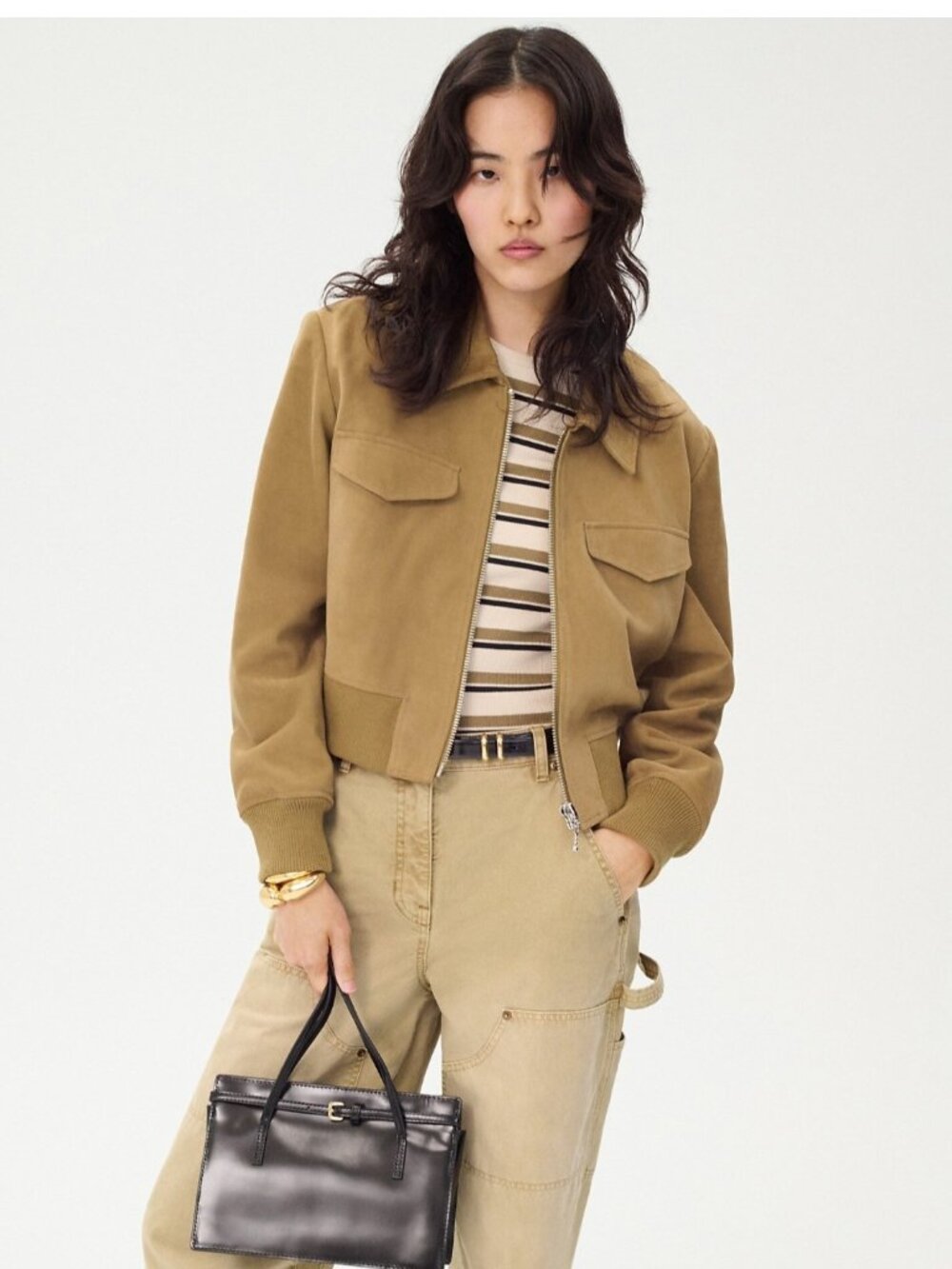NWT J.Crew Collection Cropped Flight Jacket in Dark Ash Suede Leather S